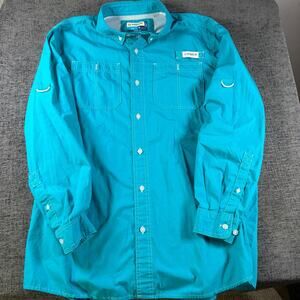 Magellan Outdoors Loose Fit Button Down L/S Fish Gear Mens Shirt Teal XL